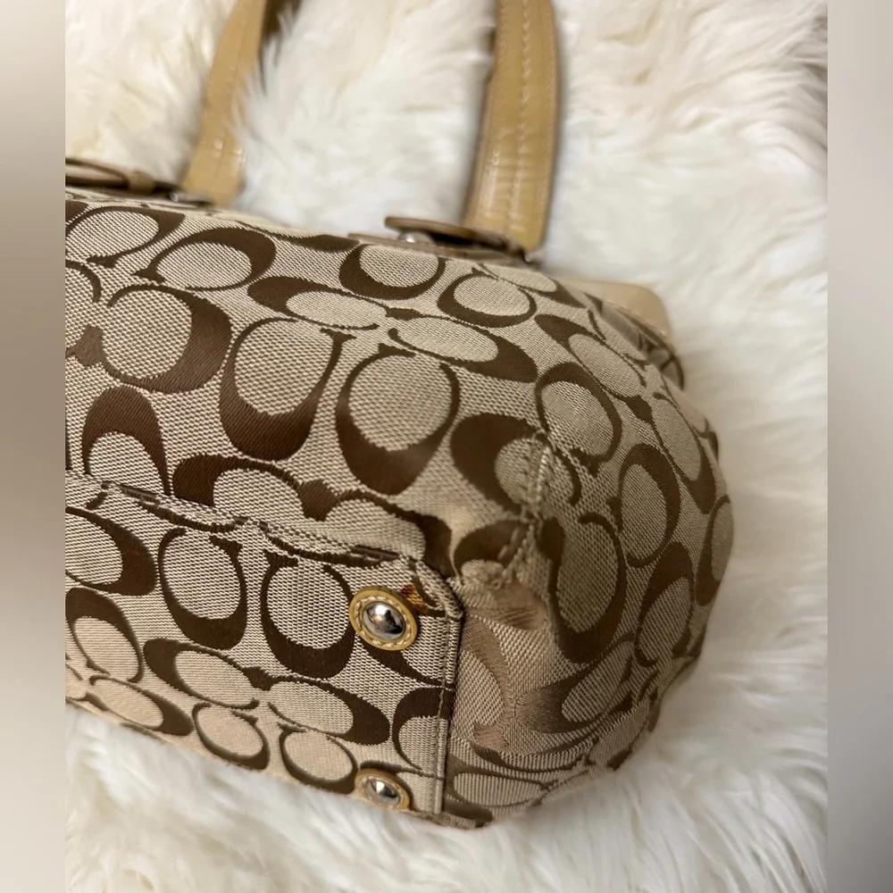 Coach Beige Monogram Shoulder Bag with Cream Trim#F13742